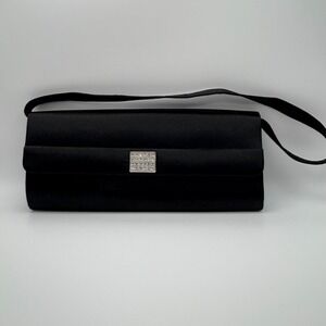 Elegant‎ Black Satin Clutch Rhinestone Accent Evening Handbag Party Purse